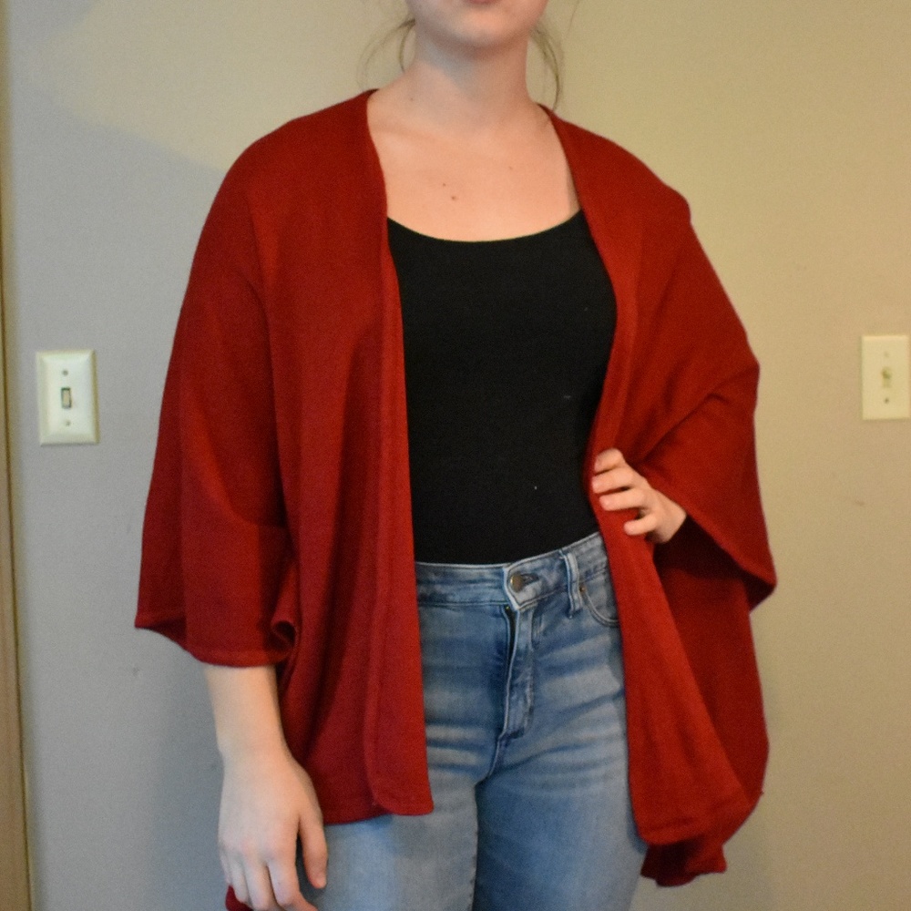 April Marin Red Shawl Poncho Sweater Wrap NWT